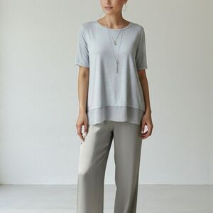 St. John Airy Ethereal  Resortwear Hi Lo Sequin Trim Top